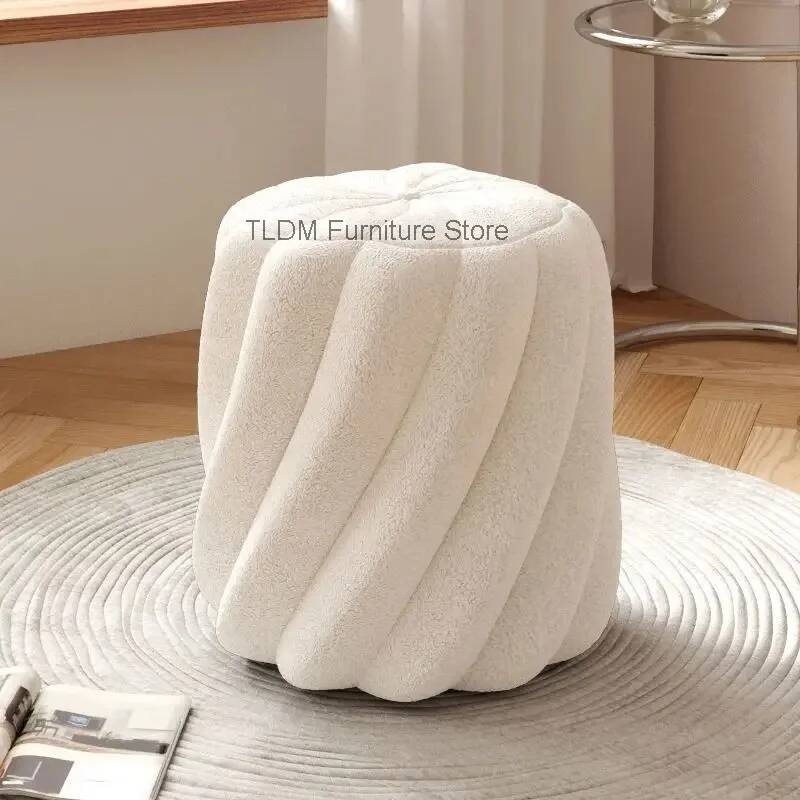 Home Barcelona - Tabouret rond plissé en laine d'agneau