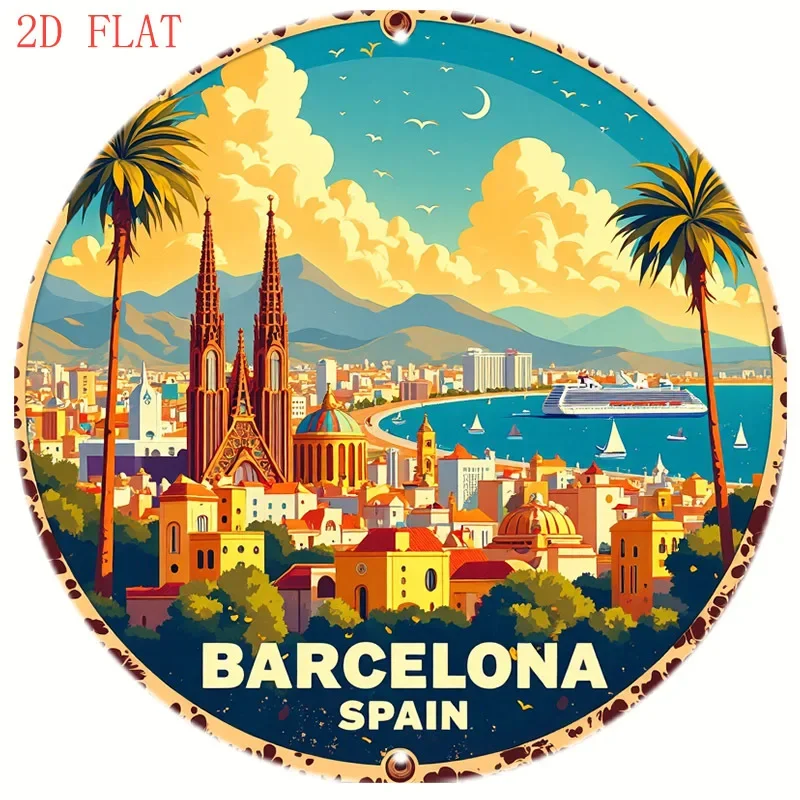 Home Barcelona - Panneau métallique rond de 8 pouces,
