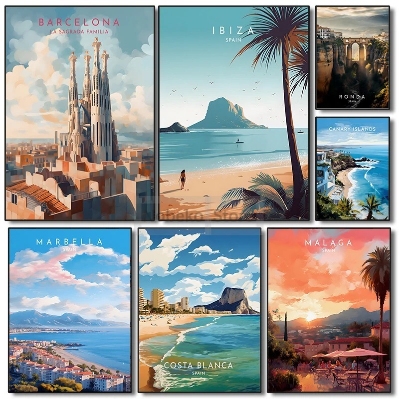 Home Barcelona - Affiche de voyage d'espagne, Barcelone Malaga